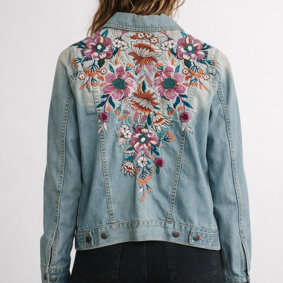 Johnny Was Nena Floral-Embroidered Denim Jacket | Sz Small - Picture 2 of 12